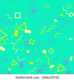 Memphis background.  Retro background with different  color figures for poster or card. Abstract memphis background with geometric colorful figures for your design. Vector texture.