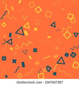 Memphis background.  Retro background with different  color figures for card or banner. Abstract memphis background with geometric colorful figures for your design. Vector texture.