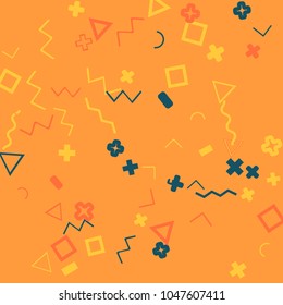 Memphis background.  Retro background with different  color figures for poster or card. Abstract memphis background with geometric colorful figures for your design. Vector texture.