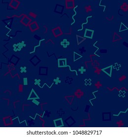 Memphis background.  Retro background with different  color figures for card or banner. Abstract memphis background with geometric colorful figures for your design. Vector texture.