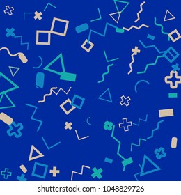 Memphis background.  Retro background with different  color figures for print or card. Abstract memphis background with geometric colorful figures for your design. Vector texture.
