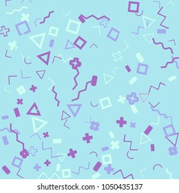 Memphis background.  Retro background with different  color figures for poster or card. Abstract memphis background with geometric colorful figures for your design. Vector texture.