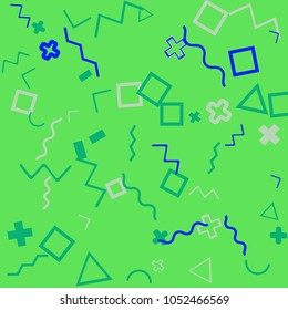Memphis background.  Retro background with different  color figures for print or card. Abstract memphis background with geometric colorful figures for your design. Vector texture.