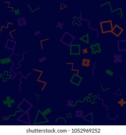 Memphis background.  Retro background with different  color figures for print or card. Abstract memphis background with geometric colorful figures for your design. Vector texture.