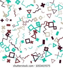 Memphis background.  Retro background with different color figures for card or banner. Memphis background with figures of different forms and colors for your design. Vector texture.
