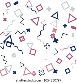 Memphis background.  Retro background with different color figures for print or mobile application. Memphis background with figures of different forms and colors for your design. Vector texture.