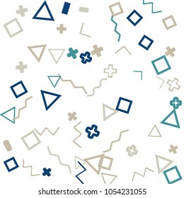 Memphis background.  Retro background with different color figures for card or banner. Memphis background with figures of different forms and colors for your design. Vector texture.