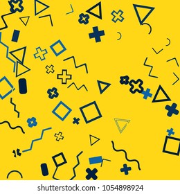 Memphis background.  Retro background with different  color figures for card or banner. Abstract memphis background with geometric colorful figures for your design. Vector texture.