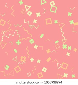 Memphis background.  Retro background with different  color figures for print or card. Abstract memphis background with geometric colorful figures for your design. Vector texture.