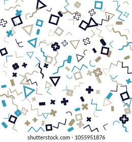 Memphis background.  Retro background with different color figures for mobile application or poster. Memphis background with figures of different forms and colors for your design. Vector texture.