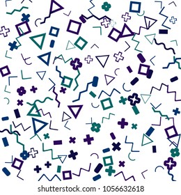 Memphis background.  Retro background with different color figures for mobile application or poster. Memphis background with figures of different forms and colors for your design. Vector texture.