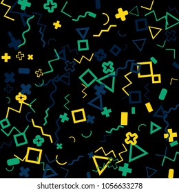 Memphis background.  Retro background with different color figures for print or mobile application. Memphis background with figures of different forms and colors for your design. Vector texture.