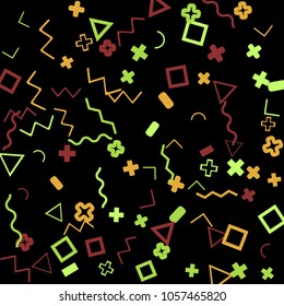 Memphis background.  Retro background with different color figures for mobile application or poster. Memphis background with figures of different forms and colors for your design. Vector texture.