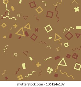 Memphis background.  Retro background with different  color figures for poster or card. Abstract memphis background with geometric colorful figures for your design. Vector texture.