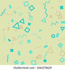 Memphis background.  Retro background with different  color figures for poster or card. Abstract memphis background with geometric colorful figures for your design. Vector texture.