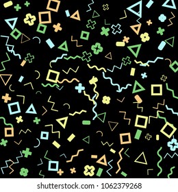 Memphis background.  Retro background with different color figures for mobile application or poster. Memphis background with figures of different forms and colors for your design. Vector texture.