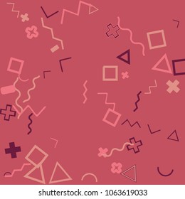 Memphis background.  Retro background with different  color figures for poster or card. Abstract memphis background with geometric colorful figures for your design. Vector texture.