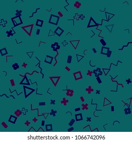 Memphis background.  Retro background with different  color figures for print or card. Abstract memphis background with geometric colorful figures for your design. Vector texture.