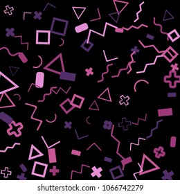 Memphis background.  Retro background with different color figures for card or banner. Memphis background with figures of different forms and colors for your design. Vector texture.