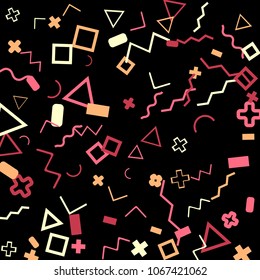 Memphis background.  Retro background with different color figures for poster or print. Memphis background with figures of different forms and colors for your design. Vector texture.