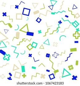 Memphis background.  Retro background with different color figures for print or mobile application. Memphis background with figures of different forms and colors for your design. Vector texture.