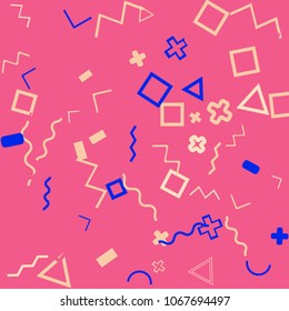 Memphis background.  Retro background with different  color figures for mobile application or card. Abstract memphis background with geometric colorful figures for your design. Vector texture.