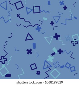 Memphis background.  Retro background with different  color figures for poster or card. Abstract memphis background with geometric colorful figures for your design. Vector texture.