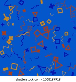 Memphis background.  Retro background with different  color figures for print or card. Abstract memphis background with geometric colorful figures for your design. Vector texture.