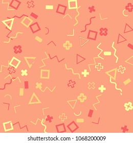 Memphis background.  Retro background with different  color figures for card or banner. Abstract memphis background with geometric colorful figures for your design. Vector texture.