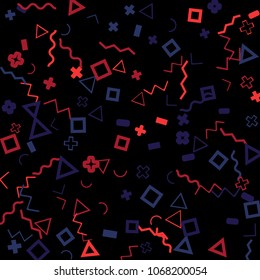 Memphis background.  Retro background with different color figures for mobile application or poster. Memphis background with figures of different forms and colors for your design. Vector texture.