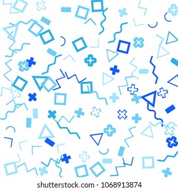 Memphis background.  Retro background with different color figures for poster or print. Memphis background with figures of different forms and colors for your design. Vector texture.