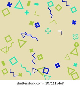 Memphis background.  Retro background with different  color figures for card or banner. Abstract memphis background with geometric colorful figures for your design. Vector texture.
