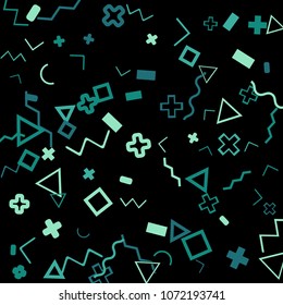 Memphis background.  Retro background with different color figures for poster or print. Memphis background with figures of different forms and colors for your design. Vector texture.