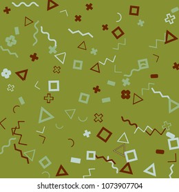 Memphis background.  Retro background with different  color figures for print or card. Abstract memphis background with geometric colorful figures for your design. Vector texture.