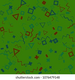 Memphis background.  Retro background with different  color figures for card or banner. Abstract memphis background with geometric colorful figures for your design. Vector texture.