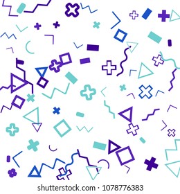 Memphis background.  Retro background with different color figures for card or banner. Memphis background with figures of different forms and colors for your design. Vector texture.