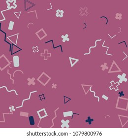 Memphis background.  Retro background with different  color figures for poster or card. Abstract memphis background with geometric colorful figures for your design. Vector texture.