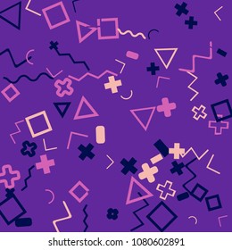 Memphis background.  Retro background with different  color figures for card or banner. Abstract memphis background with geometric colorful figures for your design. Vector texture.