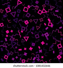 Memphis background.  Retro background with different color figures for poster or print. Memphis background with figures of different forms and colors for your design. Vector texture.
