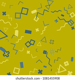 Memphis background.  Retro background with different  color figures for poster or card. Abstract memphis background with geometric colorful figures for your design. Vector texture.
