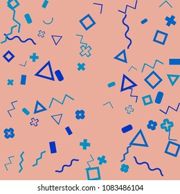 Memphis background.  Retro background with different  color figures for mobile application or card. Abstract memphis background with geometric colorful figures for your design. Vector texture.
