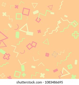 Memphis background.  Retro background with different  color figures for card or banner. Abstract memphis background with geometric colorful figures for your design. Vector texture.