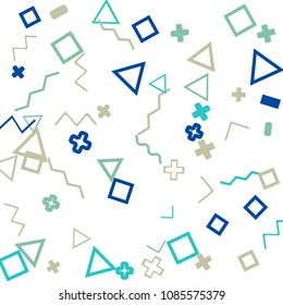 Memphis background.  Retro background with different color figures for poster or print. Memphis background with figures of different forms and colors for your design. Vector texture.