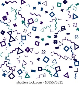 Memphis background.  Retro background with different color figures for card or banner. Memphis background with figures of different forms and colors for your design. Vector texture.