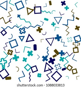 Memphis background.  Retro background with different color figures for mobile application or poster. Memphis background with figures of different forms and colors for your design. Vector texture.