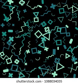 Memphis background.  Retro background with different color figures for card or banner. Memphis background with figures of different forms and colors for your design. Vector texture.