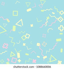 Memphis background.  Retro background with different  color figures for mobile application or card. Abstract memphis background with geometric colorful figures for your design. Vector texture.