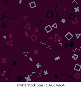 Memphis background.  Retro background with different  color figures for poster or card. Abstract memphis background with geometric colorful figures for your design. Vector texture.