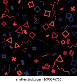 Memphis background.  Retro background with different color figures for mobile application or poster. Memphis background with figures of different forms and colors for your design. Vector texture.