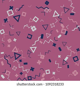 Memphis background.  Retro background with different  color figures for poster or card. Abstract memphis background with geometric colorful figures for your design. Vector texture.